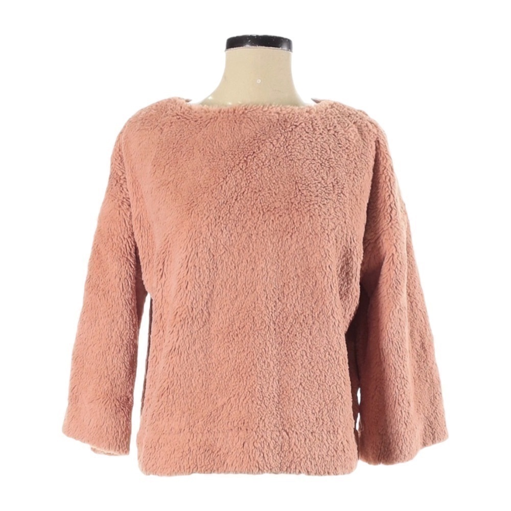 Madewell Soft Fuzzy Teddy Crop Boxy Pink Sweater Size XS Faux Fur
